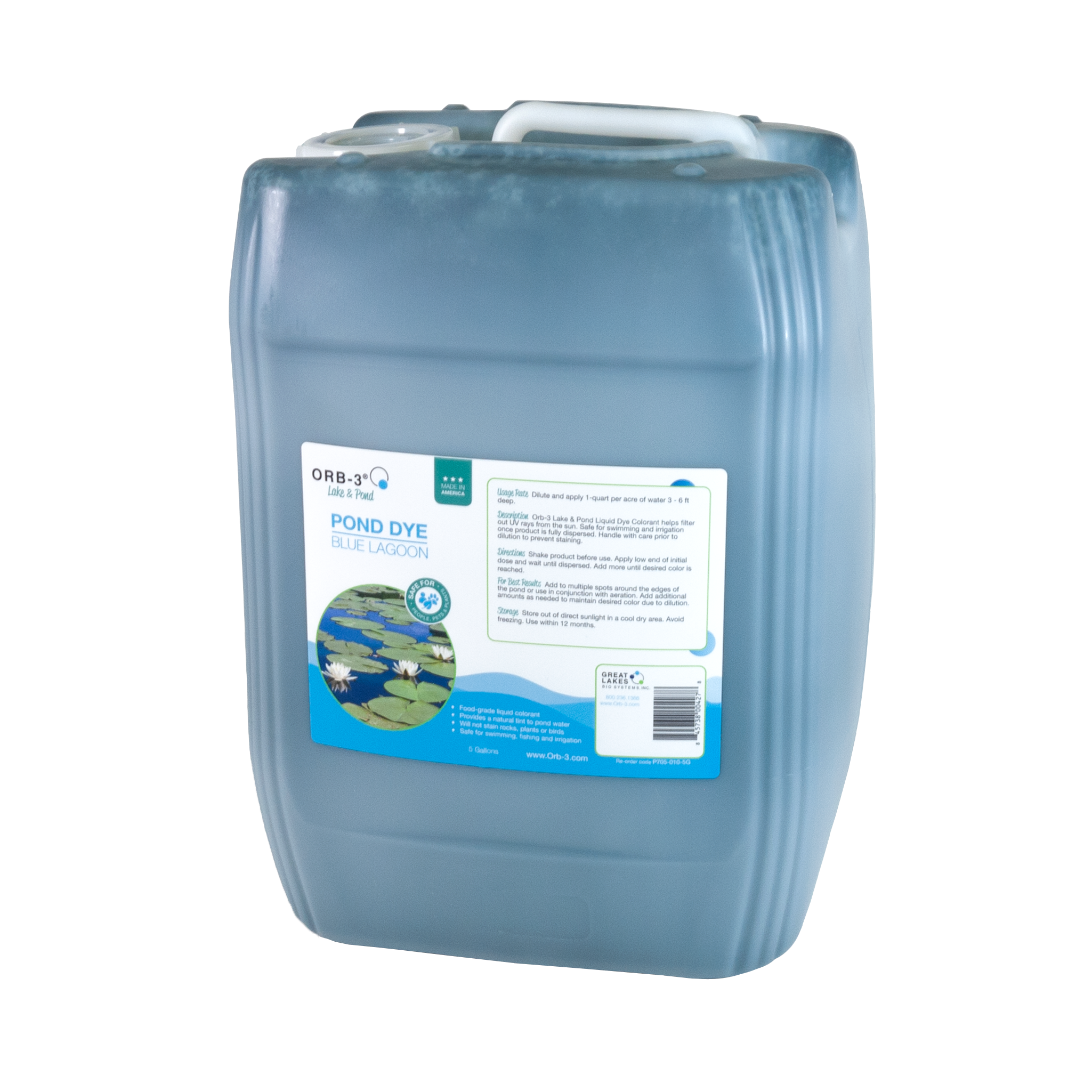 Orb-3 Liquid Pond Dye, Blue, 5-Gallon Pail P705-010-5G